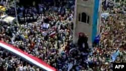 An image grab taken from YouTube footage shows hundreds of thousands of Syrian antigovernment protesters flooding the streets of the central city of Hama on July 1.