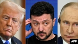 Президент США Дональд Трамп, президент Украины Владимир Зеленский и президент России Владимир Путин