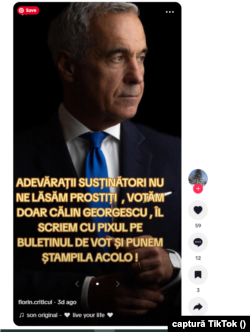 Postarea de pe contul de TikTok florin.criticul, pe care BEC a solicitat platformei de social media să o elimine.