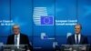 BELGIUM -- European Commission President Jean-Claude Juncker (L) and EU Council President Donald Tusk hold a joint news conference during a European Union leaders summit meeting in Brussels, October 20, 2017