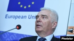 Armenia -- Piotr Switalski, head of the EU Delegation to Armenia, at a news conference in Yerevan, February 26, 2019.