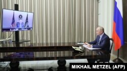 Președintele rus Vladimir Putin la reuniunea virtuală cu președintele american Joe BIden, Moscova, 7 decembrie 2021.