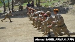 Авганистански безбедносни сили на воена обука во областа Бандехој во провинцијата Паншир на 21 август 2021 година.