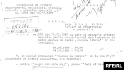 O notă a unității speciale „r” din ministerul de interne datată 4 martie 1987.