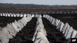 Ілюстраційне фото. Протитанкова система, відома як «зуби дракона», на кордоні з Росією в Харківській області, квітень 2024 року