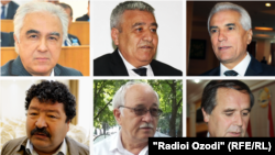 Фигуранты дела о госперевороте в Таджикистане. Слева направо: Саидджафар Усмонзода, Акбаршо Искандаров, Хамрохон Зарифи, Шокирджон Хакимов, Ахмадшох Комилзода, Абдулфайз Атои